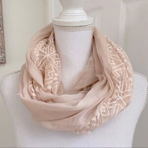 NWT Pac Sun Infinity Scarf Raw Edge Embroidered Panel Pink Beige  B10